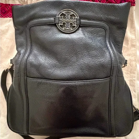 Tory Burch Amanda Foldover 3-Way Black Pebbled Leather Crossbody Bag - Picture 3 of 13